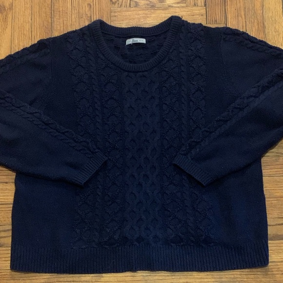 G.H. Bass & Co Cable Knit Crewneck Sweater Womens Large Navy Blue Vintage 1980s - Picture 1 of 2